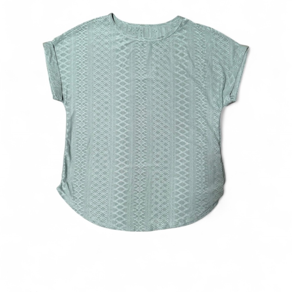 Perout lace-textured tee in a soft sage green, size Large